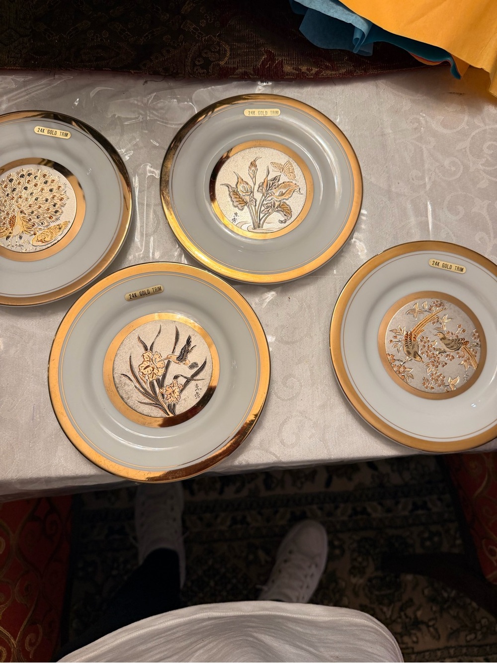 Set of 4 Vintage Japanese Chokin Art Collector Plates 24K Gold Trim
